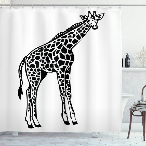 Ambesonne Giraffe Shower Curtain, African Wild Mammal Sketch, 69"Wx84"L, White and Charcoal Grey