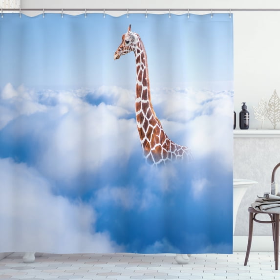 Ambesonne Giraffe Shower Curtain, Heaven Fantasy Themed, 69"Wx84"L, White Brown