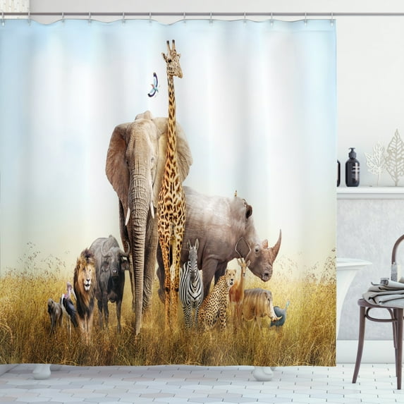 Ambesonne Giraffe Shower Curtain, Lion Tiger Zebra, 69"Wx84"L, Multicolor