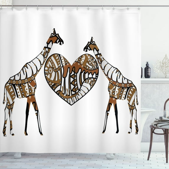 Ambesonne Giraffe Shower Curtain, Soul Mate Heart Love, 69"Wx75"L, Brown White