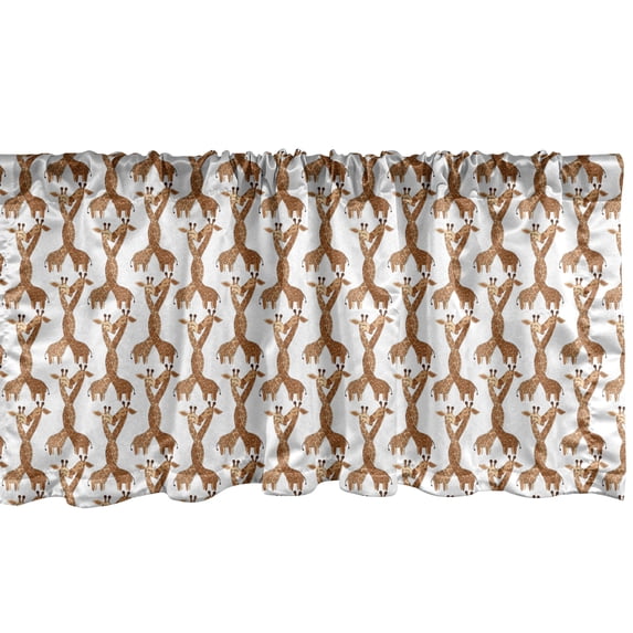 Ambesonne Giraffe Window Valance, Kissing Animal Couple Love, 54" X 12", Cinnamon White Peach