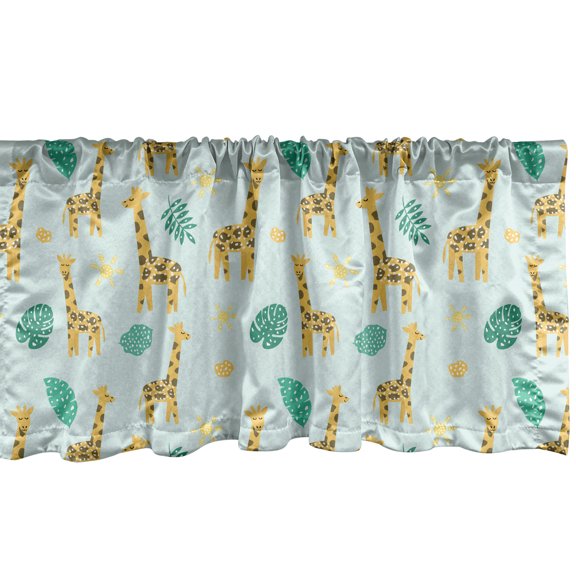 Ambesonne Giraffe Window Valance, Monstera Sun Symbol Cartoon, 42" x 18", Mint Green and Multicolor