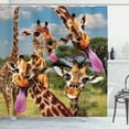 thumbnail image 1 of Ambesonne Giraffes Shower Curtain, Funny Happy Wild Animals, 69"Wx84"L, Sky Blue Olive Green, 1 of 2