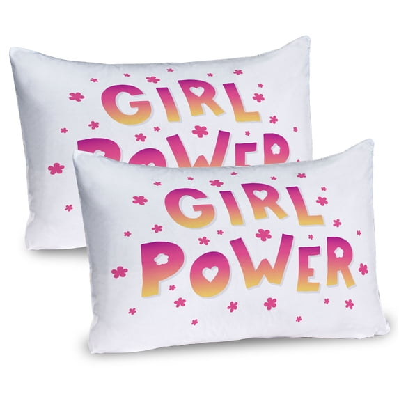 Ambesonne Girl Power Pillow Sham 2 Pack, Ombre Style Lettering, 30"x20", Yellow and Pink