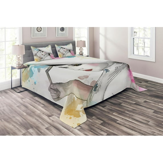 Ambesonne Girl Quilted Coverlet 3 Pcs, Lady Splash Style, Queen Size, Multicolor