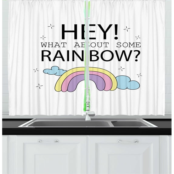Ambesonne Girl Slogan Kitchen Curtains, Doodle of Fluffy Clouds, 55"x39", Multicolor