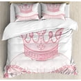 thumbnail image 1 of Ambesonne Girls Duvet Cover Set, Cartoon Crown, Queen, Pale Pink, 1 of 3