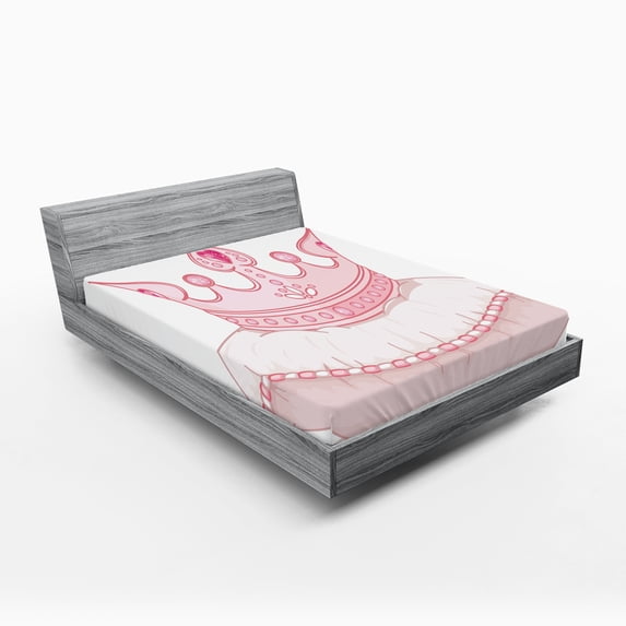 Ambesonne Girls Fitted Sheet, Cartoon Crown, California King, Pale Pink