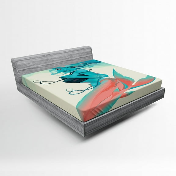 Ambesonne Girls Fitted Sheet, Gothic Mermaid Portrait, Full Size, Cream Teal Pink