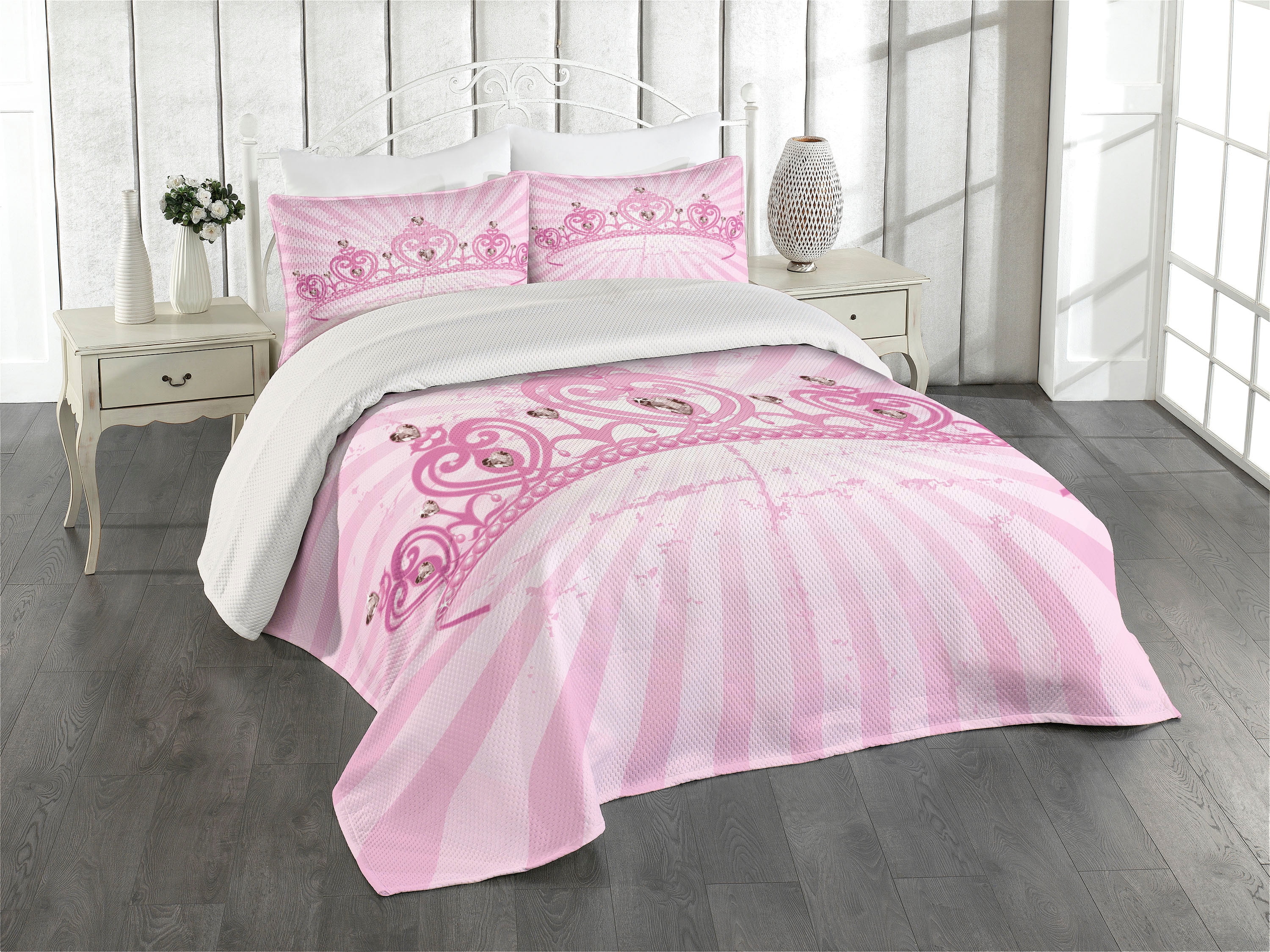 King Size Pink Cartoon Girls' Bedspread Set