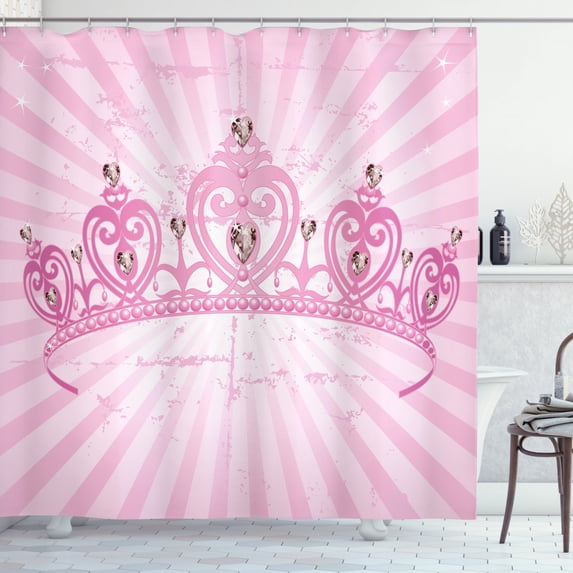 Ambesonne Girls Shower Curtain, Pink Cartoon, 69"Wx70"L, Pink Pale Pink