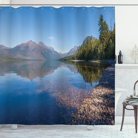 Ambesonne Glacier National Park Shower Curtain, Forest Scene, 69"Wx70"L, Multicolor