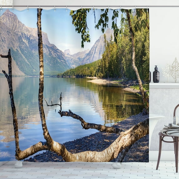 Ambesonne Glacier National Park Shower Curtain, View of Lake, 69"Wx70"L, Multicolor