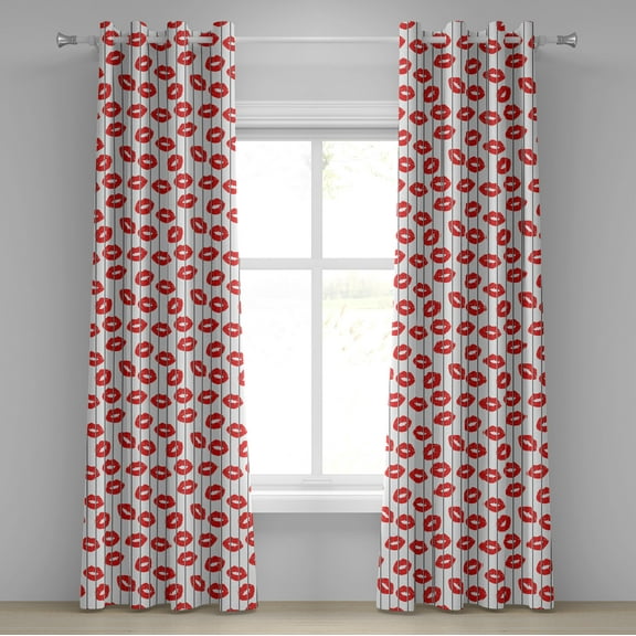 Ambesonne Glamour Grommet Curtain, Woman Lips Love Behind Bars, 50" x 108", Scarlet White and Grey