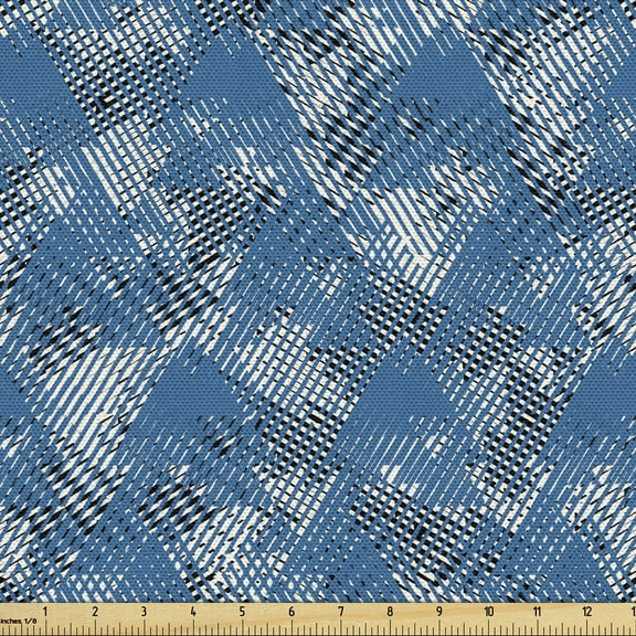 Ambesonne Glitch Fabric by the Yard Upholstery, Rhythmic Triangles Grunge, 2 Yards, Sea Blue Charcoal Grey