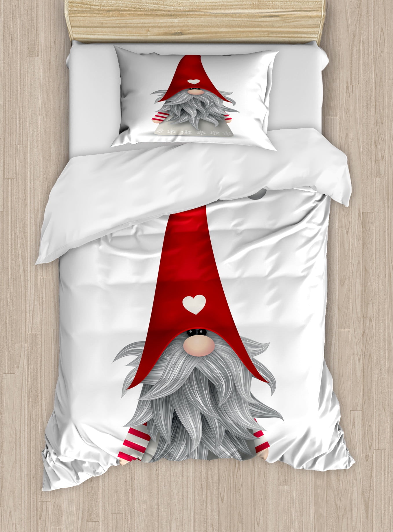 Twin Red and Gray Gnome Duvet Cover Set