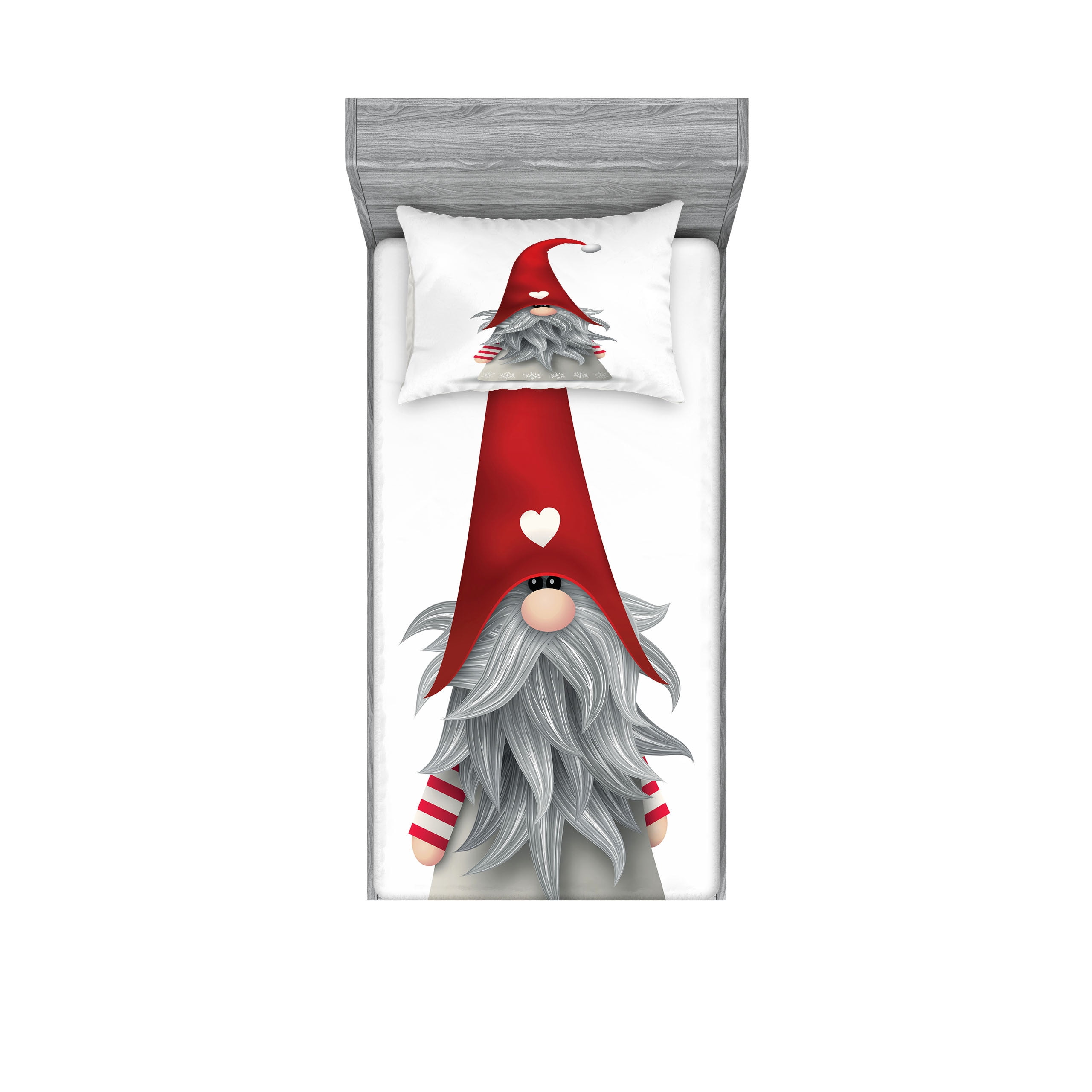Gray and Ruby Gnome Print Twin XL Microfiber Sheet Set