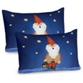 thumbnail image 1 of Ambesonne Gnome Pillow Sham 2 Pack, Elf at Night with Cartoon, 26"x20", Navy Blue and Scarlet, 1 of 3