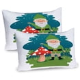 thumbnail image 1 of Ambesonne Gnome Pillow Sham 2 Pack, Elf with Mushroom in Forest, 30"x20", Fern Green Petrol Blue, 1 of 3