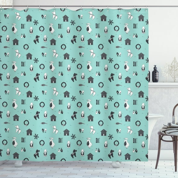 Ambesonne Gnome Shower Curtain, Christmas Elements Garland, 69"Wx75"L, Charcoal Grey Seafoam