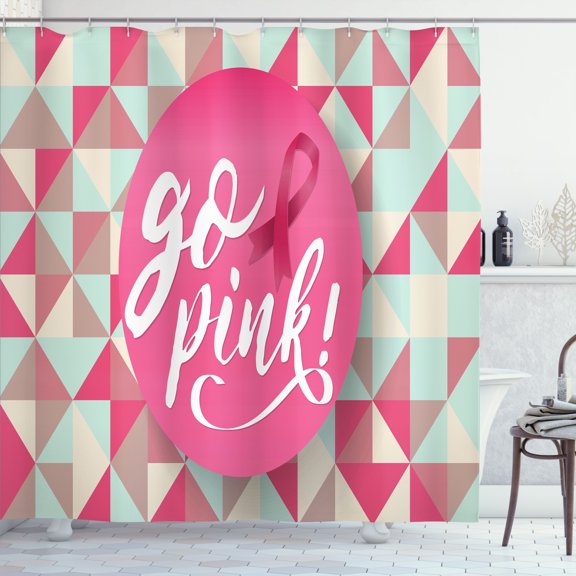 Ambesonne Go Pink Shower Curtain, Geometric Backdrop Ribbon, 69"Wx84"L, Multicolor