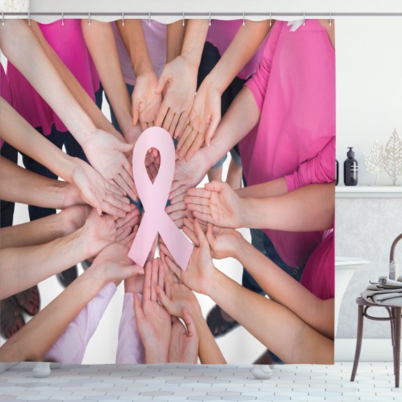 Ambesonne Go Pink Shower Curtain, Lady's Hands Joined Circle, 69"Wx84"L, Pink and Multicolor