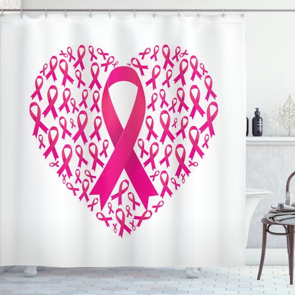 Ambesonne Go Pink Shower Curtain, Magenta Heart Shape Ribbons, 69"Wx84"L, Hot Pink and White
