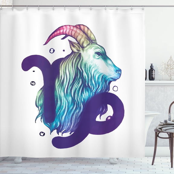 Ambesonne Goat Shower Curtain, Side View Animal Aries Ram, 69"Wx84"L, Dark Purple and Multicolor