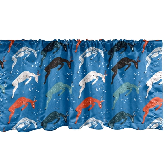 Ambesonne Goat Window Valance, Jumping Pose Drawn Animal Art, 42" x 18", Sea Blue Multicolor