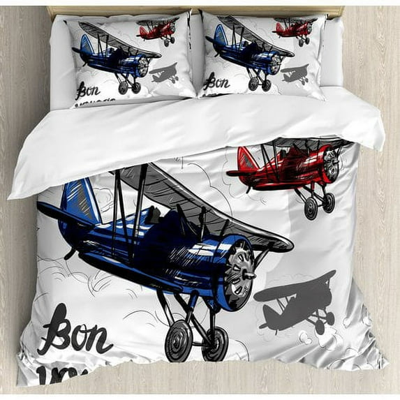 Ambesonne Going Away Party Decorations Retro Airplane Poster Inspired Bon Voyage Lets Travel Fly Duvet Cover Set