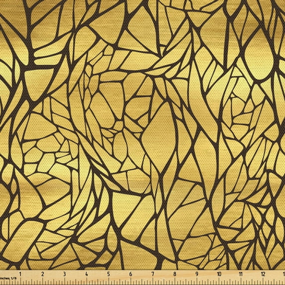 Ambesonne Gold Fabric by the Yard Upholstery, Mosaic Like Abstract Motifs, 10 Yards, Pale Earth Yellow Brown
