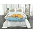 thumbnail image 1 of Ambesonne Golden Retriever Quilted Bedspread Set 3 Pcs, Sleeping Puppy, Queen Size, Pale Orange Pale Blue, 1 of 5