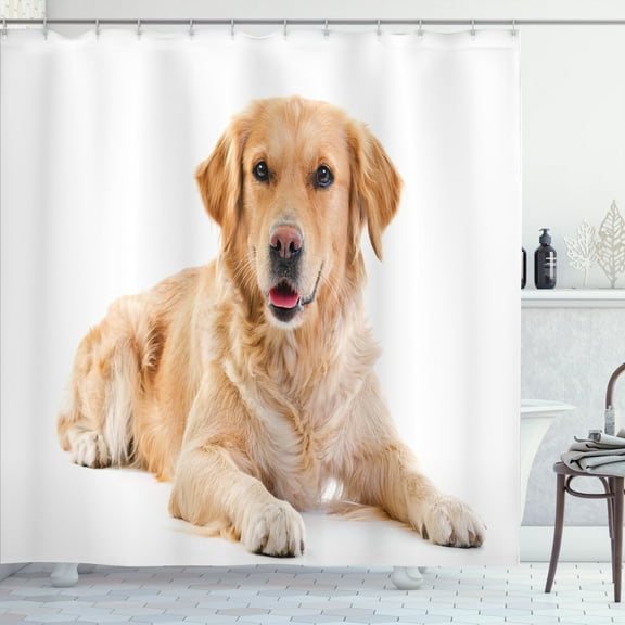 Ambesonne Golden Retriever Shower Curtain, Young Puppy, 69"Wx75"L, Sand Brown White