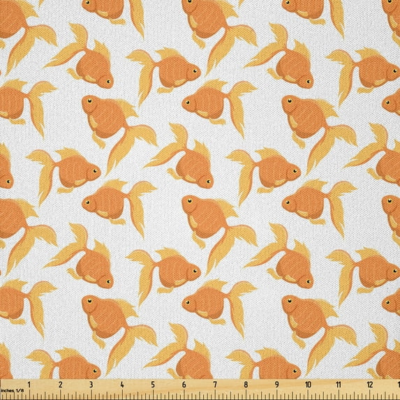 Ambesonne Goldfish Fabric by the Yard Microfiber, Exotic Aquarium Orange, 10 Yards, Orange Pale Orange