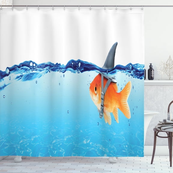 Ambesonne Goldfish Shower Curtain, Small Fish with Shark Fin, 69"Wx75"L, Pale Blue Navy Blue