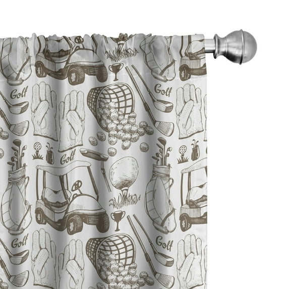 Ambesonne Golf Window Curtains, Basket with Balls Shoes Cart, Each 28" W x 84" L, Cocoa White