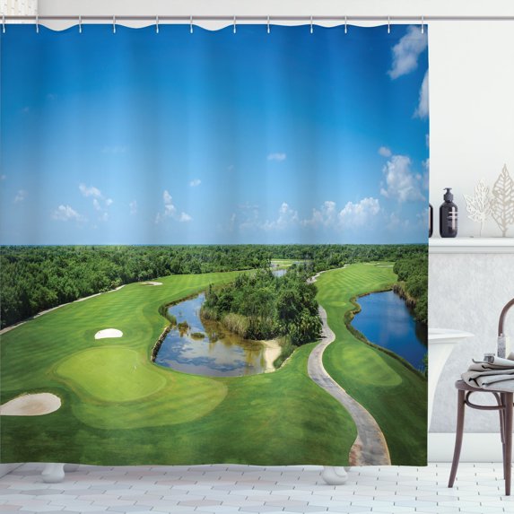Ambesonne Golf Course Scene Shower Curtain, Panoramic Field, 69"Wx70"L, Multicolor