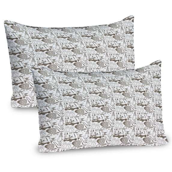 Ambesonne Golf Pillow Sham 2 Pack, Basket with Balls Shoes Cart, 30"x20", Cocoa White