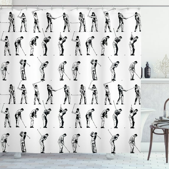 Ambesonne Golf Shower Curtain, Golf Swing Hobby Play, 69"Wx70"L, Black White