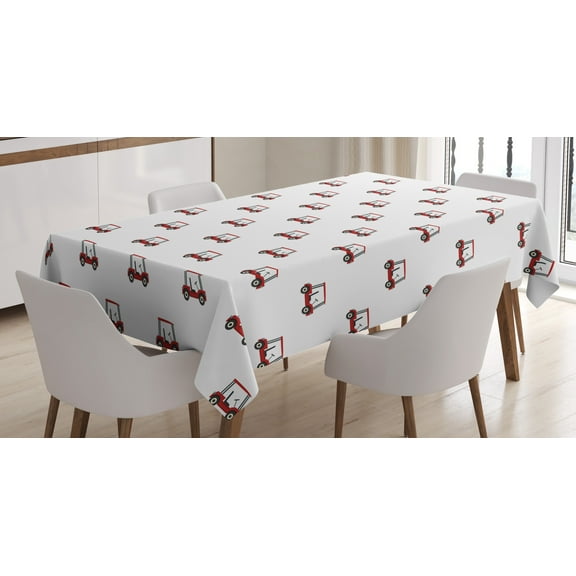 Ambesonne Golf Tablecloth Rectangular Table Cover, Carts Pattern Golfing Stroke, 52"x70", Red Charcoal Grey