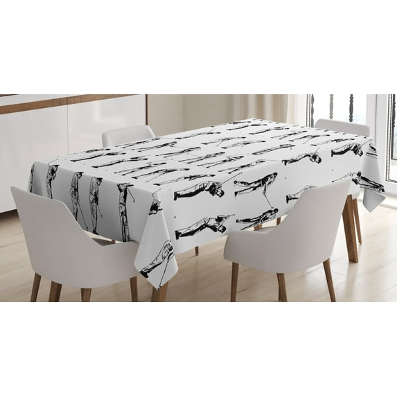 Ambesonne Golf Tablecloth Rectangular Table Cover, Golf Swing Hobby Play, 60"x90", Black White