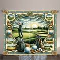 thumbnail image 1 of Ambesonne Golf Themed Curtains 2 Panel Set, Classicism Painting, 108" x 108", Fern Green Blue and Mustard, 1 of 3