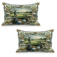 thumbnail image 1 of Ambesonne Golf Themed Quilted Pillowcover Set of 2, Classicism Painting, 36" x 20", Fern Green Blue and Mustard, 1 of 1