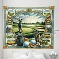 thumbnail image 1 of Ambesonne Golf Themed Tapestry King Size, Classicism Painting, 104"x88", Fern Green Blue and Mustard, 1 of 2