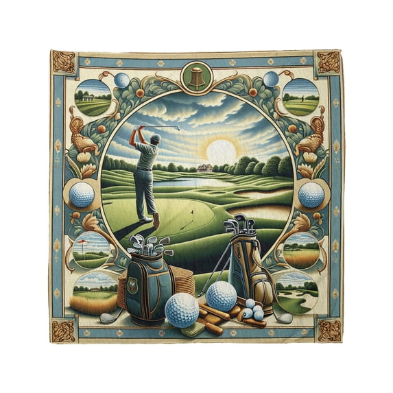 Ambesonne Golf Themed Unisex Bandana, Classicism Painting, , Fern Green Blue and Mustard