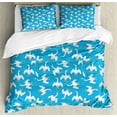 thumbnail image 1 of Ambesonne Goose Duvet Cover Sets, Feathery Repetitive Birds, 2-King, Earth Yellow Blue and White, 1 of 7