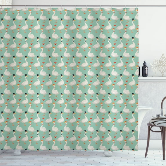 Ambesonne Goose Shower Curtain, Ladies and Gentlemen Geese, 69"Wx70"L, Seafoam Coconut and Orange
