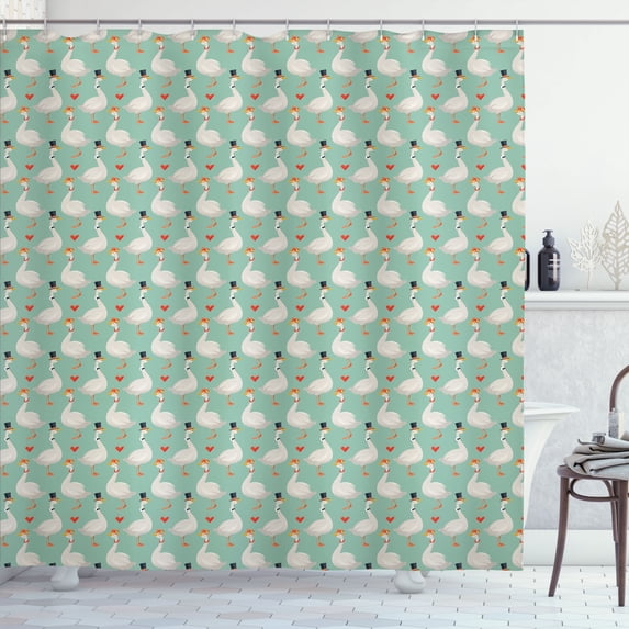 Ambesonne Goose Shower Curtain, Ladies and Gentlemen Geese, 69"Wx75"L, Seafoam Coconut and Orange