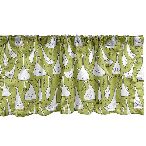 Ambesonne Goose Valance Pack of 2, Funny Creatures Acting Funny, 54"X12", Apple Green Orange