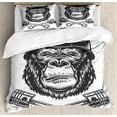 thumbnail image 1 of Ambesonne Gorilla Duvet Cover Sets, Vintage Style Serious Biker, 2-King, Dark Grey White, 1 of 7